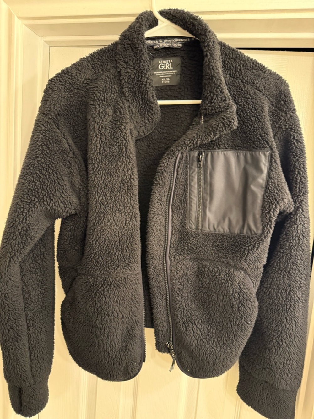 Athleta GIRL Black Sherpa Zip Jacket XXL
